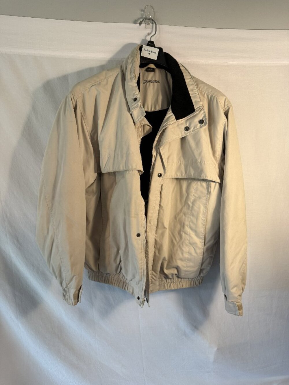 St. John's Bay Mens Large Tall Tan Full Zip Bomber Jacket Fleece Collar Windbrea